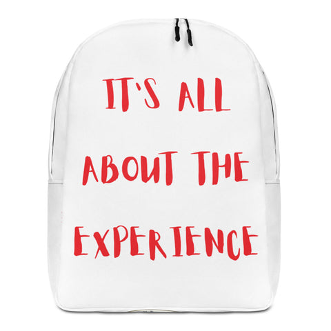 Bout the Experience Backpack (White w/ Red Lettering)